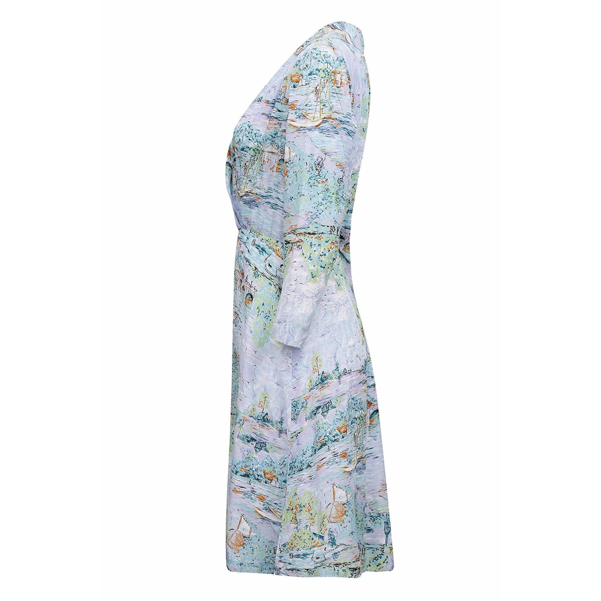 1940s Novelty Ship Print Pastel Coloured Rayon Dress