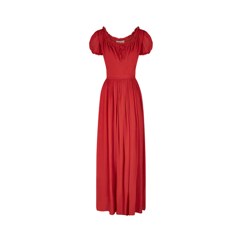 1940s Norman Young Red Georgette Maxi Dress