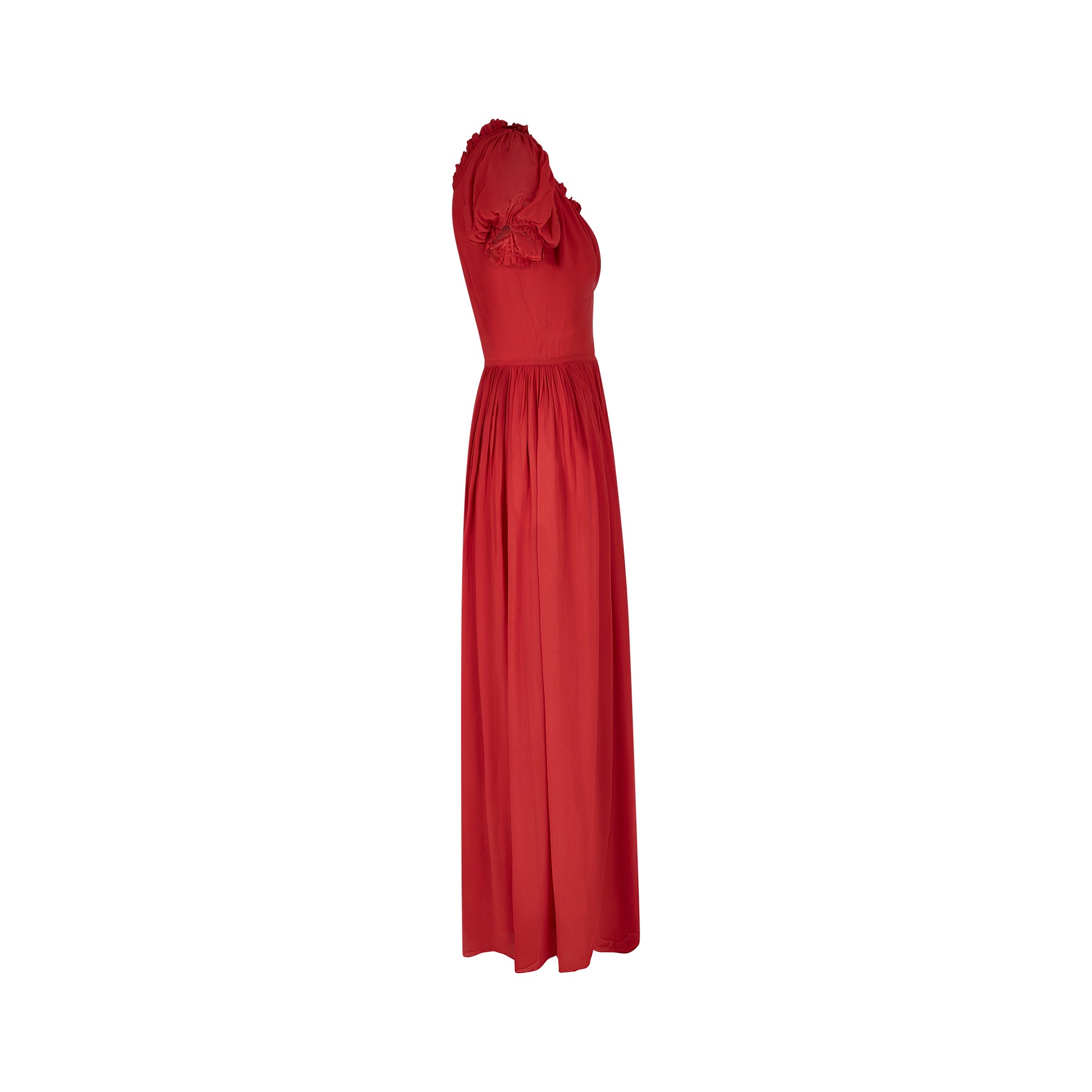 1940s Norman Young Red Georgette Maxi Dress
