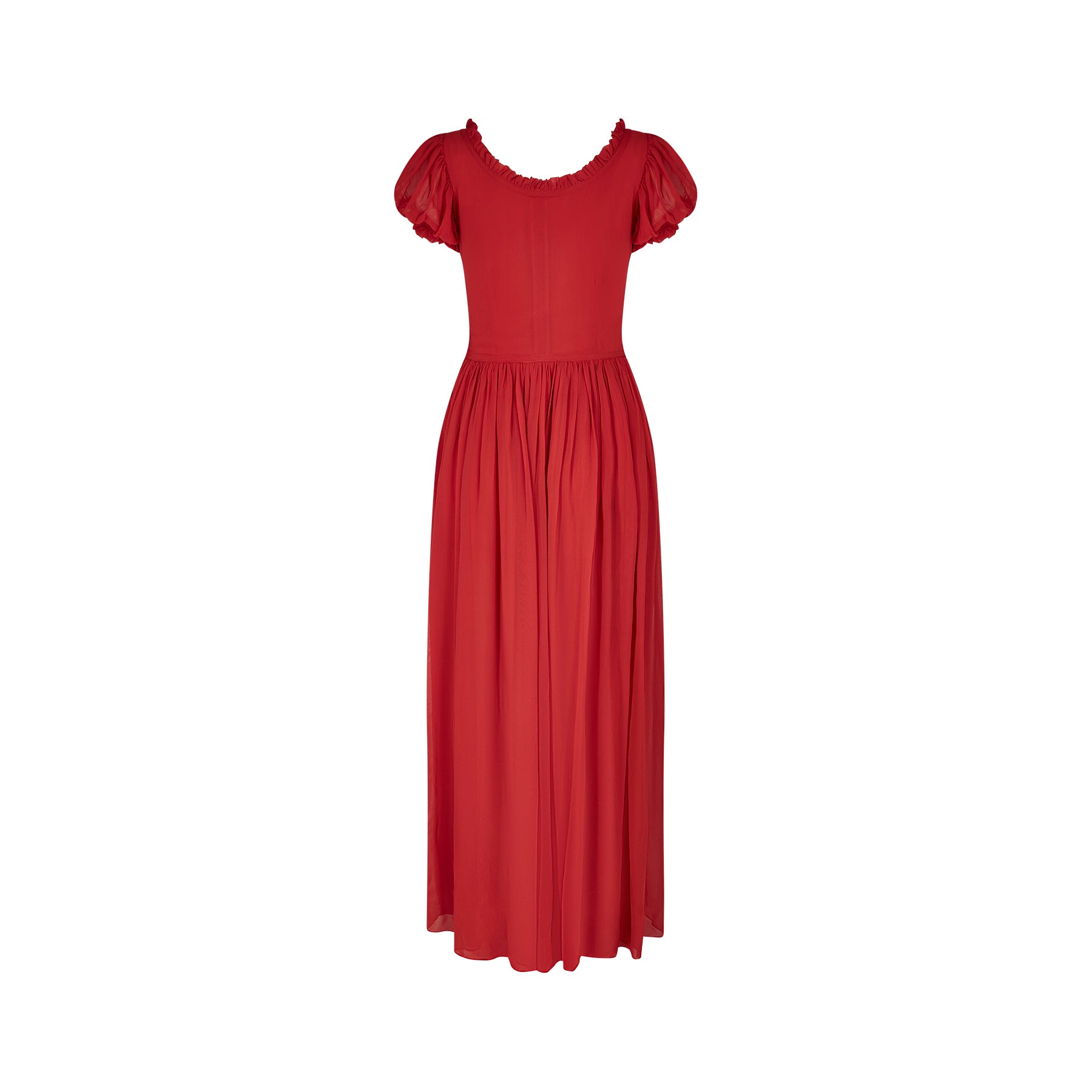 1940s Norman Young Red Georgette Maxi Dress