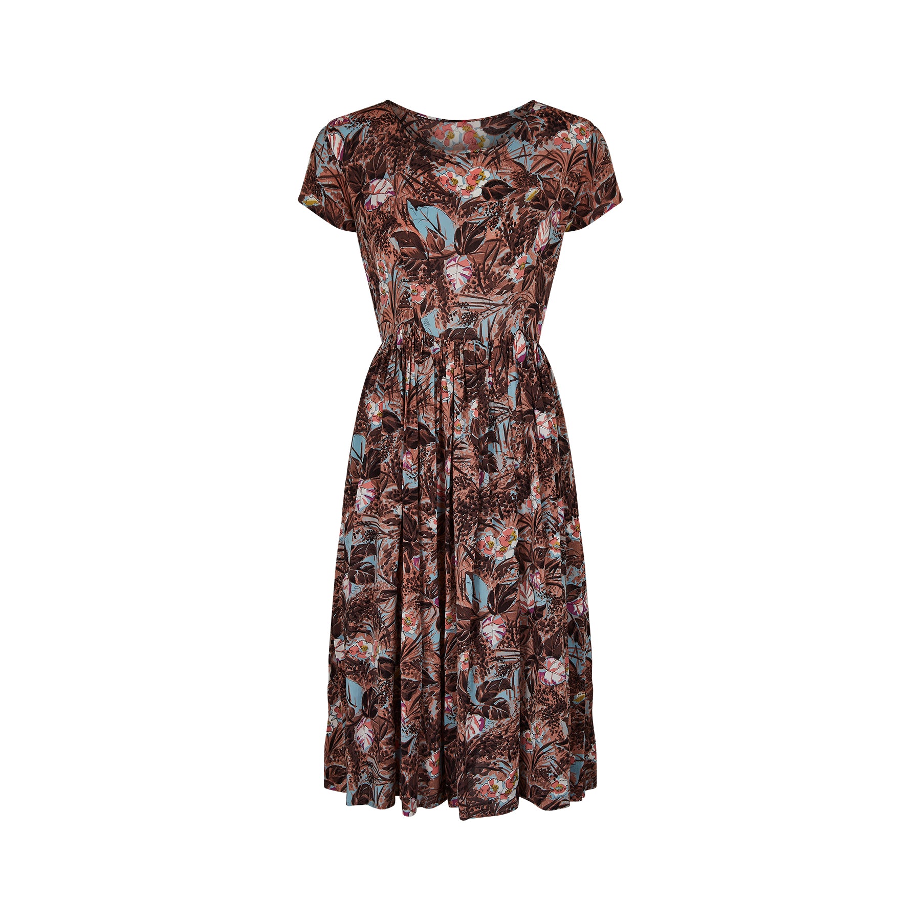 1940s Cold Rayon Floral Print Dress