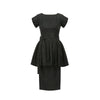 1950s Black Textured Jacquard Dress with Peplum