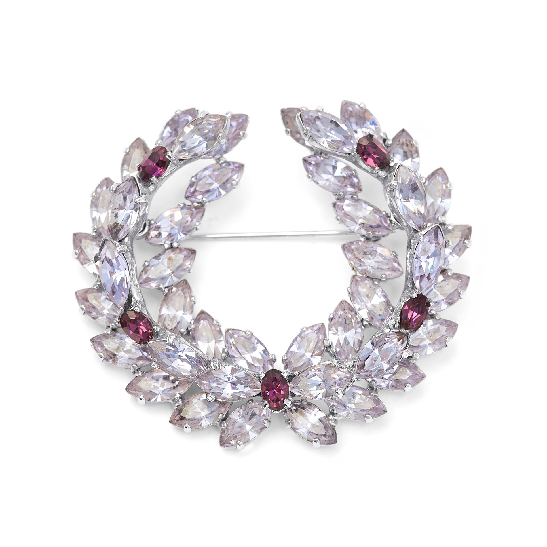 ARCHIVE: 1950s Christian Dior Purple Wreath Brooch and Crystal Earrings Set
