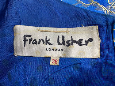 ARCHIVE - 1950s Frank Usher Jacquard Blue and Champagne Evening Dress