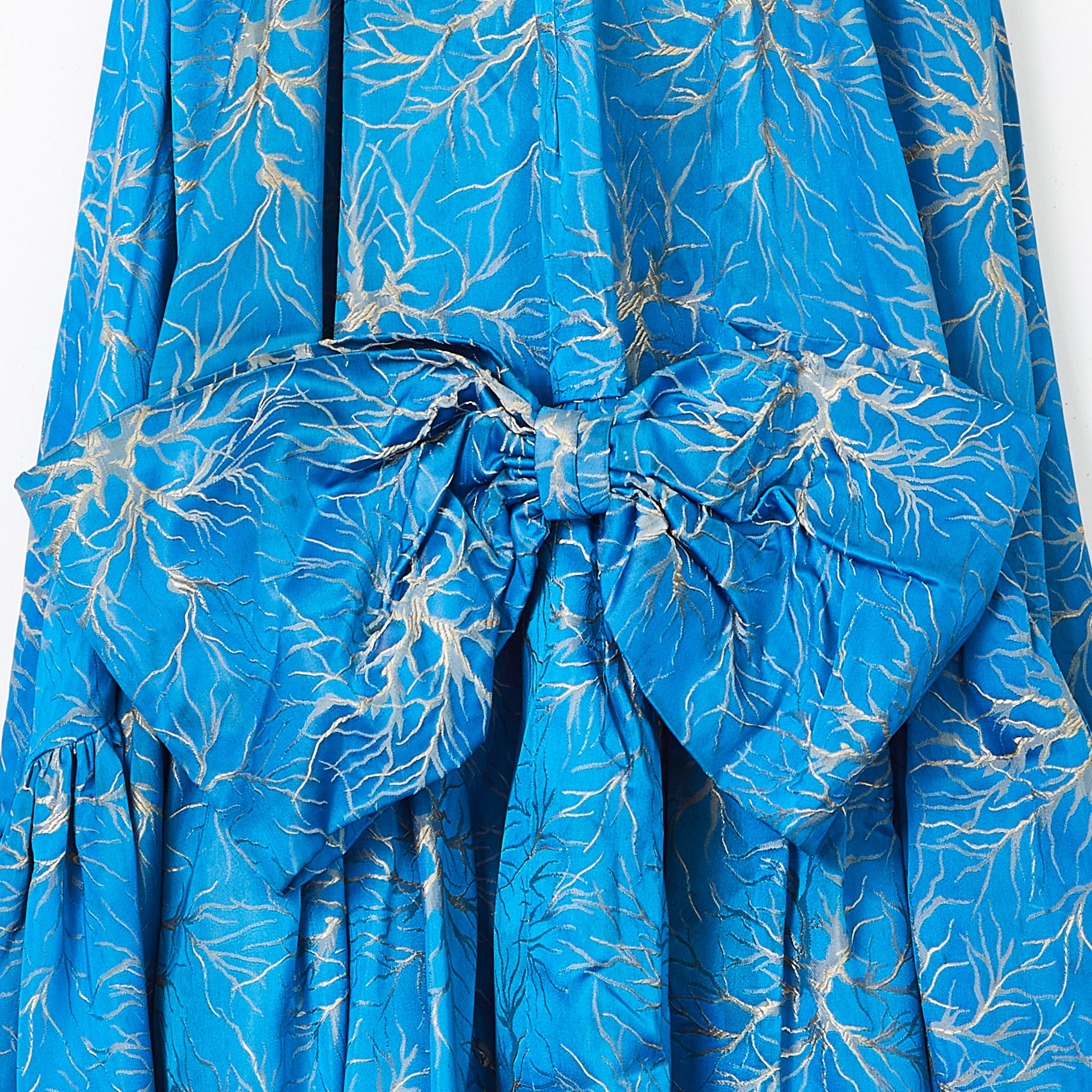 ARCHIVE - 1950s Frank Usher Jacquard Blue and Champagne Evening Dress