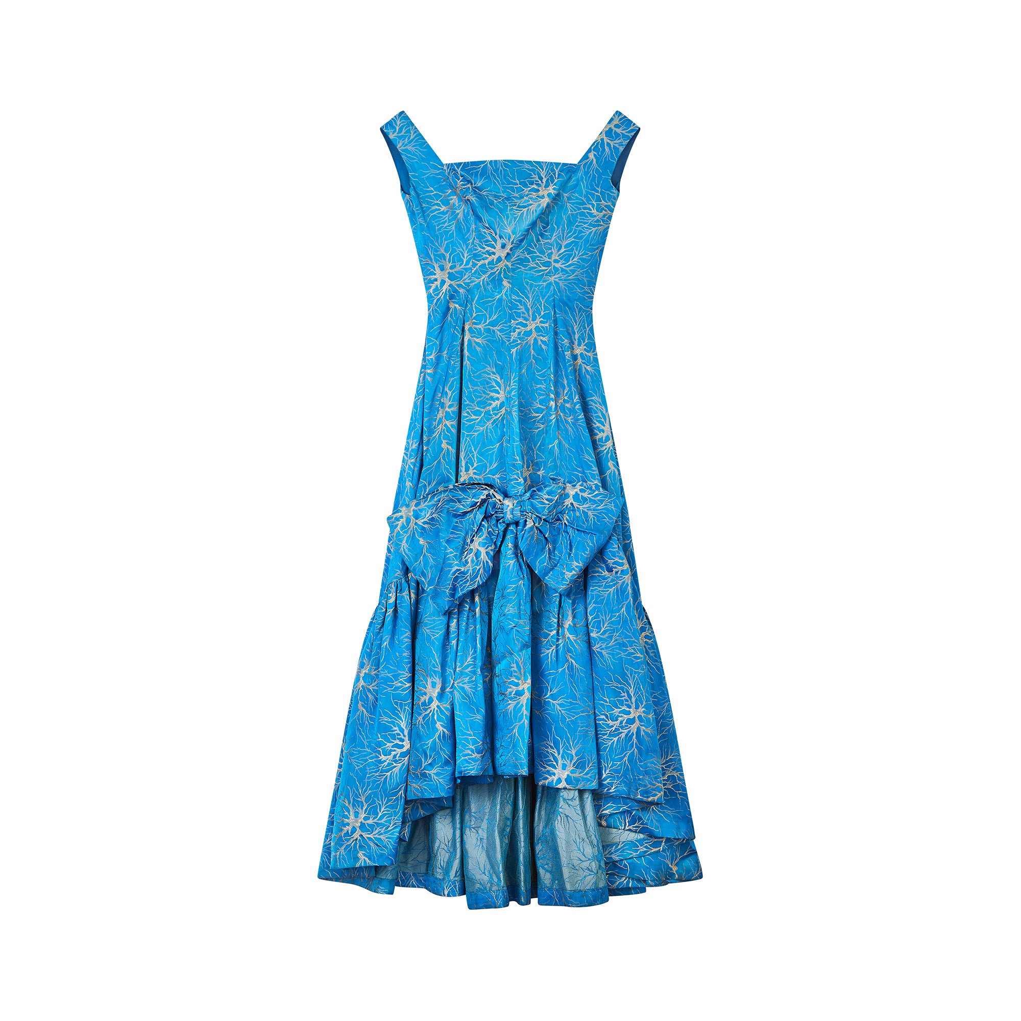 ARCHIVE - 1950s Frank Usher Jacquard Blue and Champagne Evening Dress