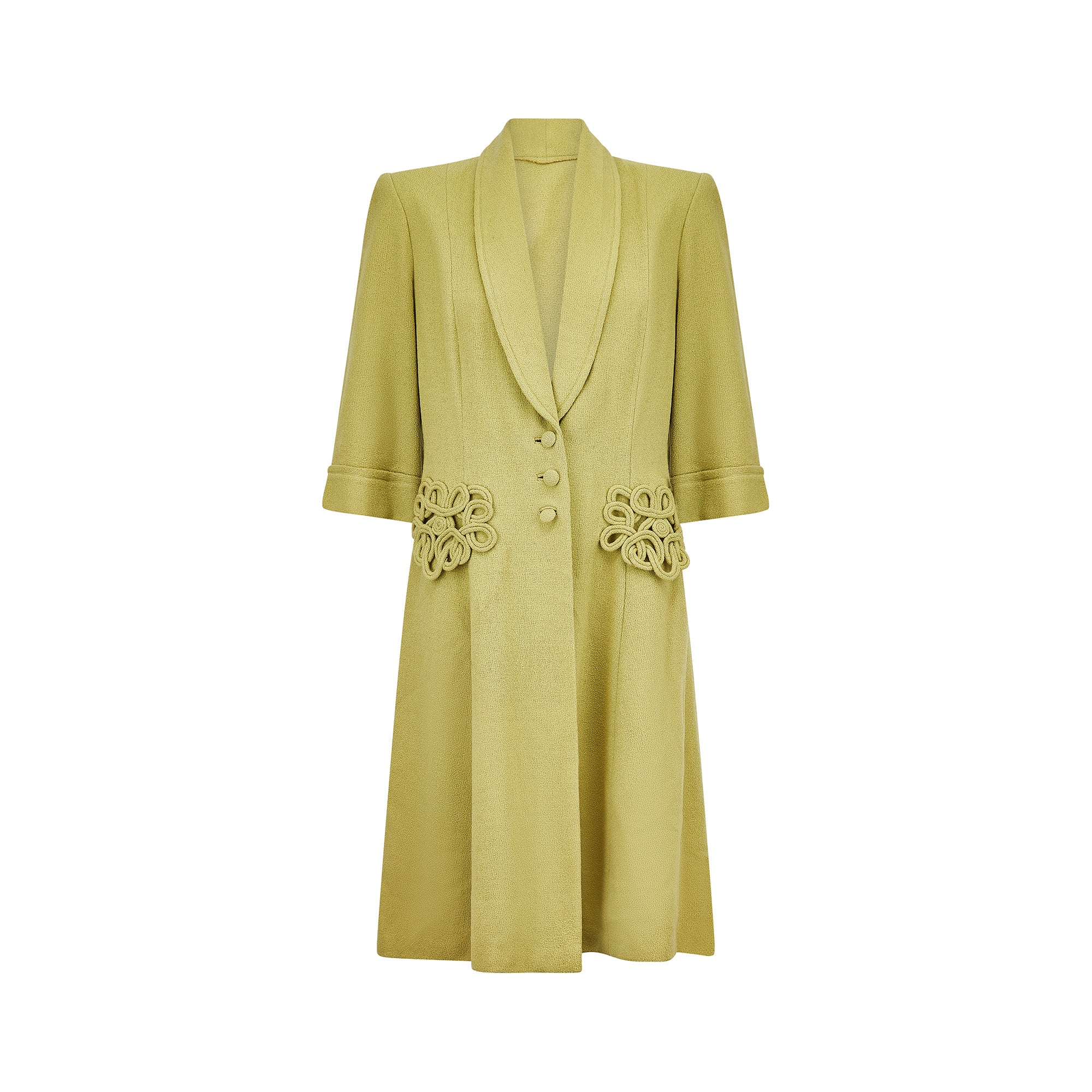 ARCHIVE: 1950s Green Tweed Wool Coat with Ropework Design