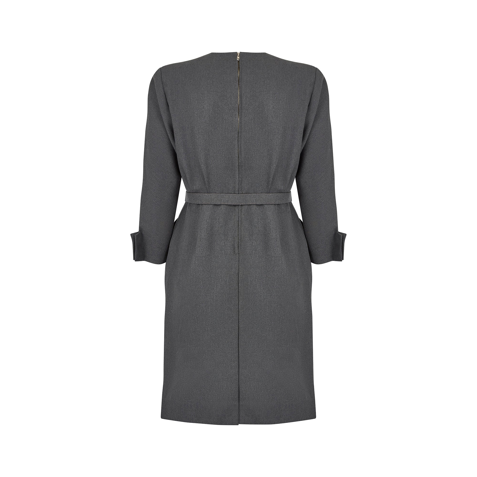 1950s Grey Wool Dolman Sleeve Dress with Elaborate Beadwork