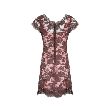 ARCHIVE - 1950s Worth London Couture Brown Lace and Pink Sheath Dress