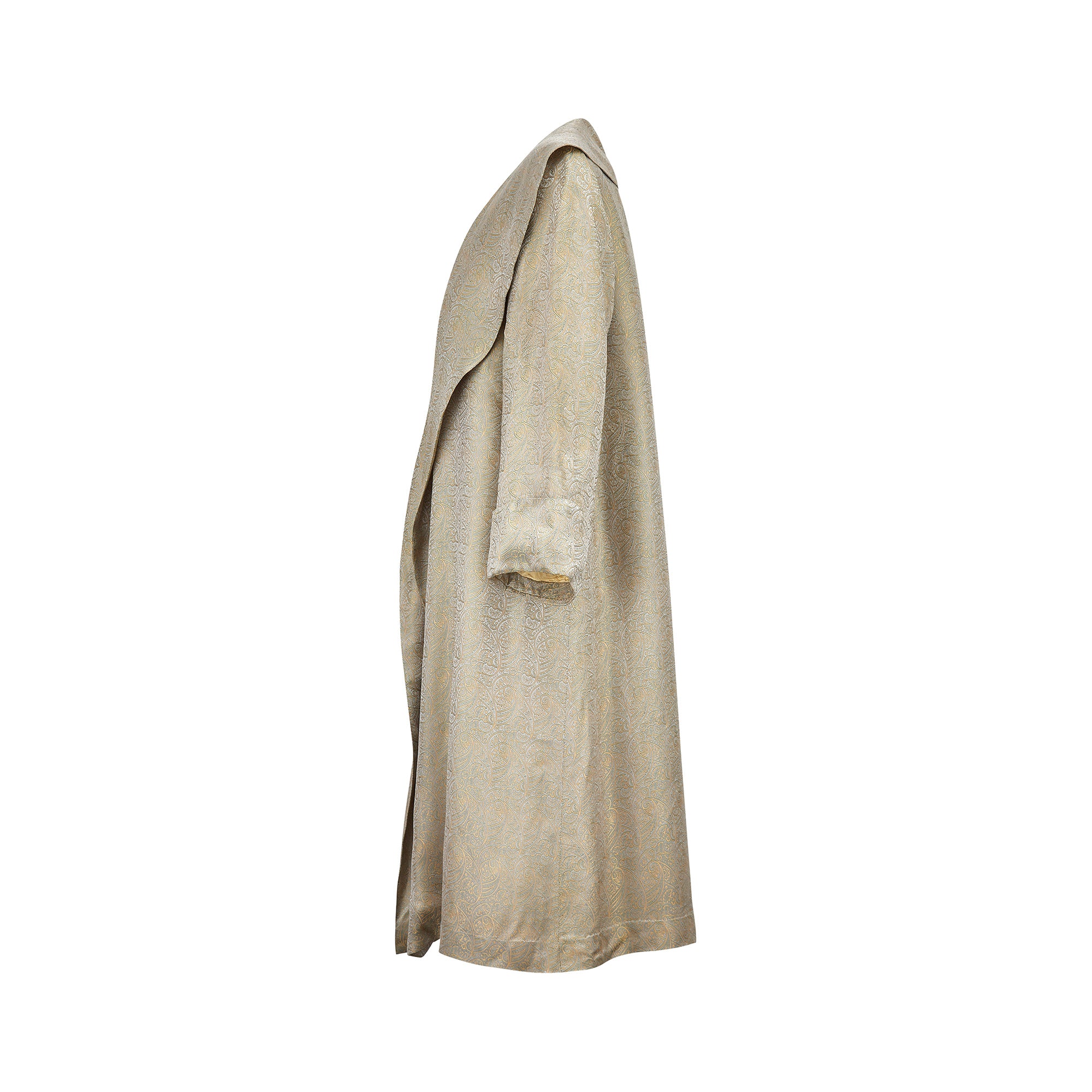 ARCHIVE: 1950s Silver Jacquard Paisley Print Duster Coat