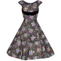 1950s A Dorn Model Rose Print Cotton Dress With Black Velvet Bow