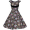 1950s A Dorn Model Rose Print Cotton Dress With Black Velvet Bow