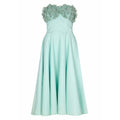 1950s Aquamarine Textured Cotton Dress With Floral Rhinestone Applique
