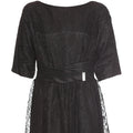 1950s Black Chantilly Lace Peplum Cocktail Dress With Pleated Satin Sash