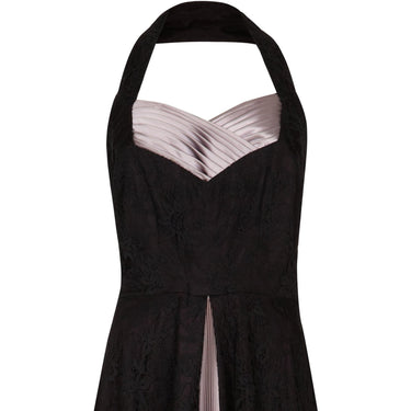ARCHIVE - 1950s Black Lace & Pleated Lilac Satin Halter Neck Dress