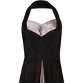 1950s Black Lace & Pleated Satin Demi Couture Halter Neck Dress