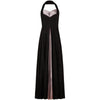 1950s Black Lace & Pleated Satin Demi Couture Halter Neck Dress