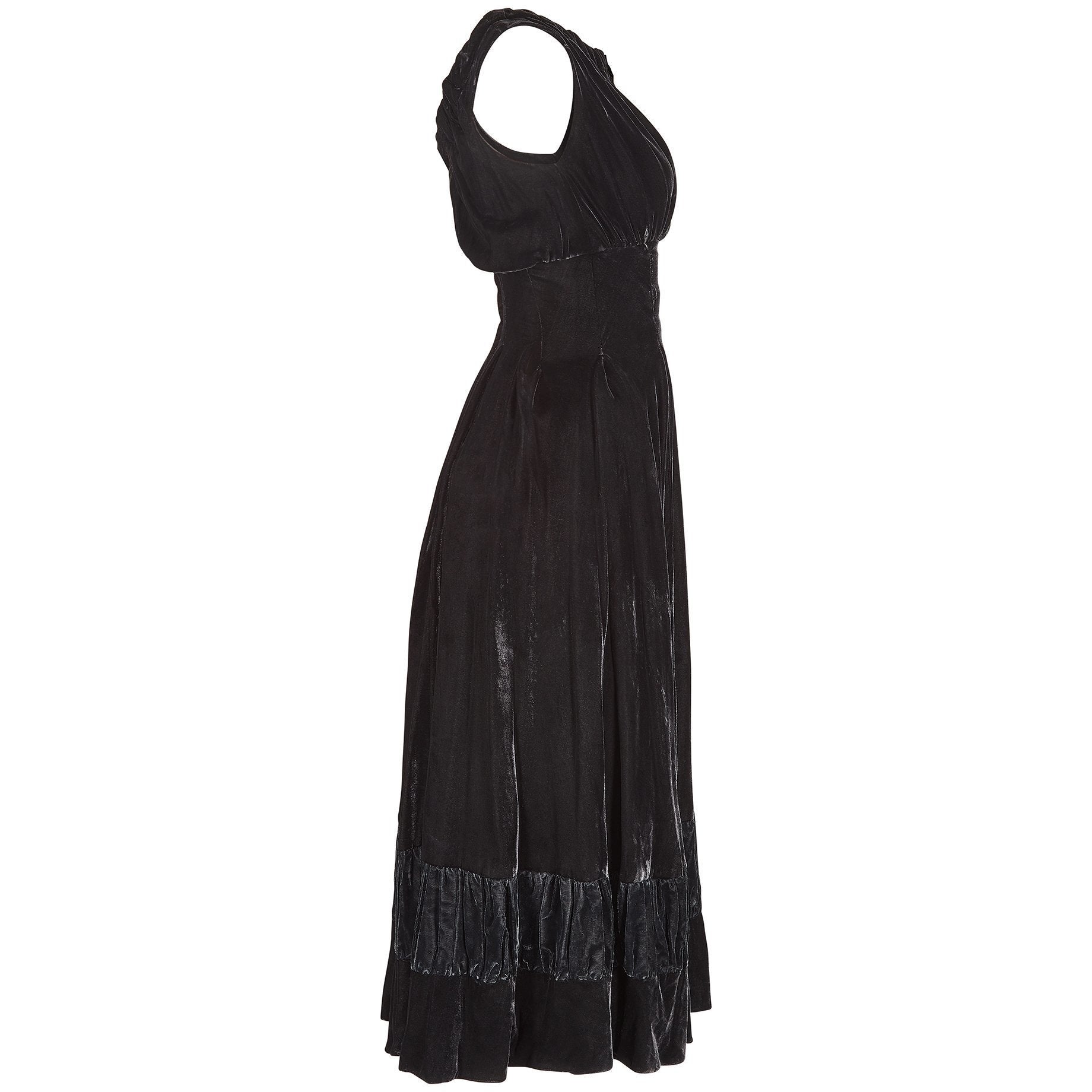 1950s Frank Usher Black Panne Silk Velvet Dress 1950s Frank Usher Black Panne Silk Velvet Dress