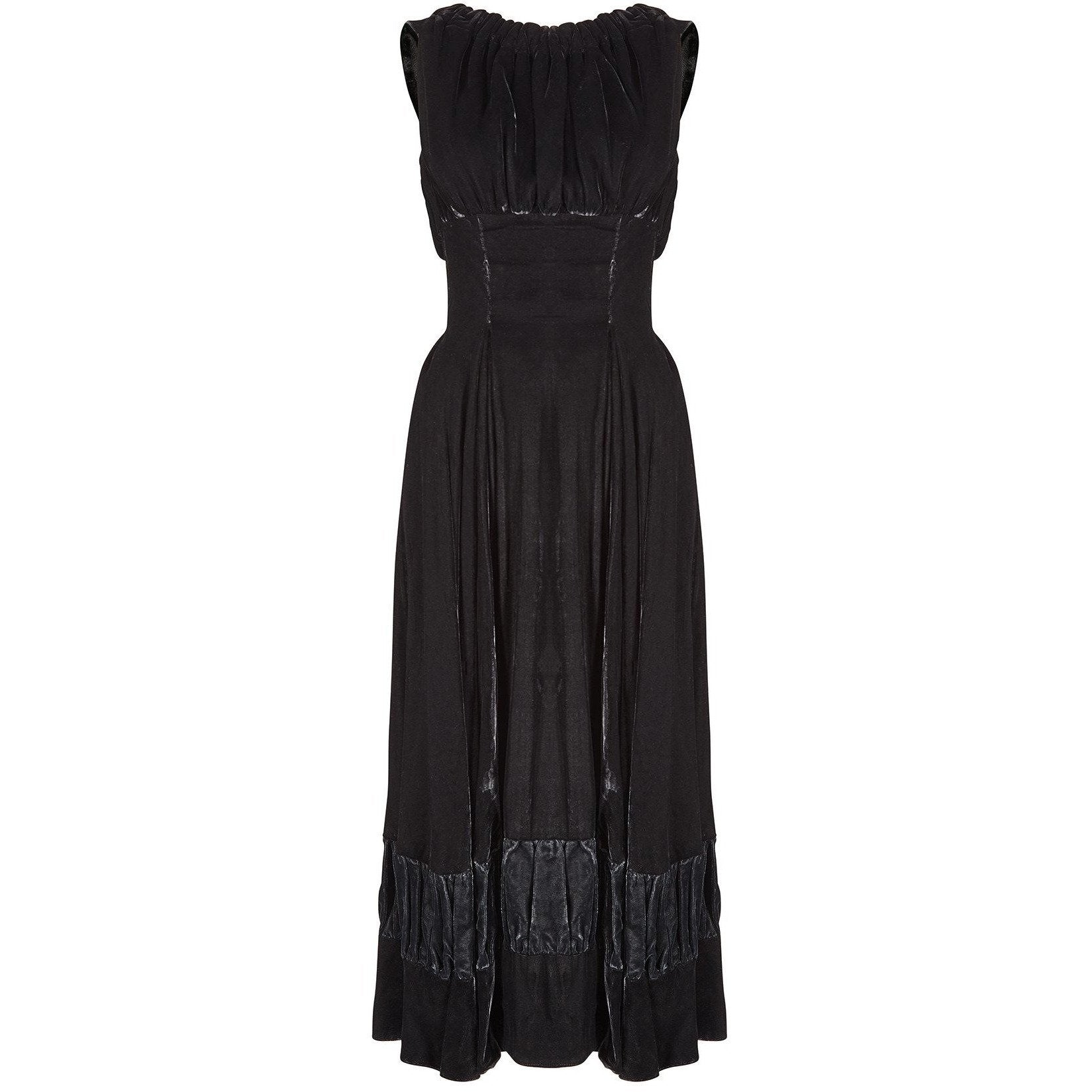 1950s Black Panne Silk Velvet Frank Usher Evening Dress