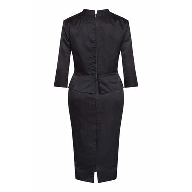 ARCHIVE - 1950s Black Silk Evening Dress With Peplum and Beaded Collar