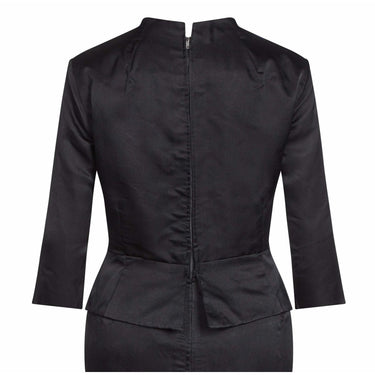 ARCHIVE - 1950s Black Silk Evening Dress With Peplum and Beaded Collar