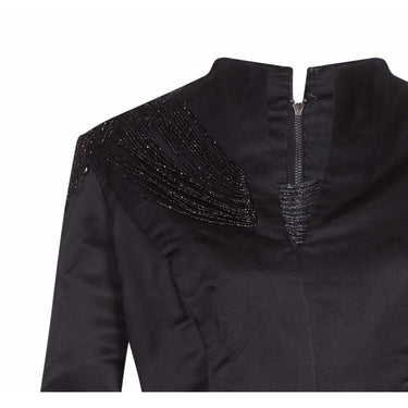 ARCHIVE - 1950s Black Silk Evening Dress With Peplum and Beaded Collar