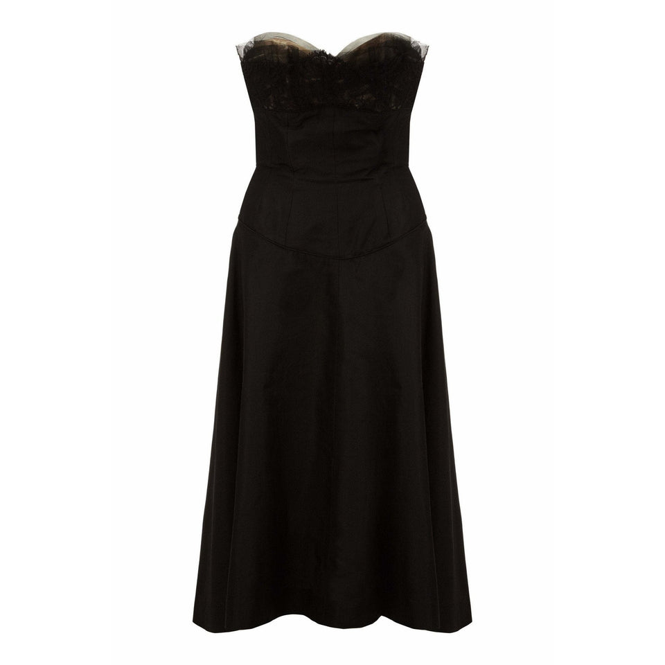 1950s Black Strapless Dress With Sweetheart Neckline and Lace Trim