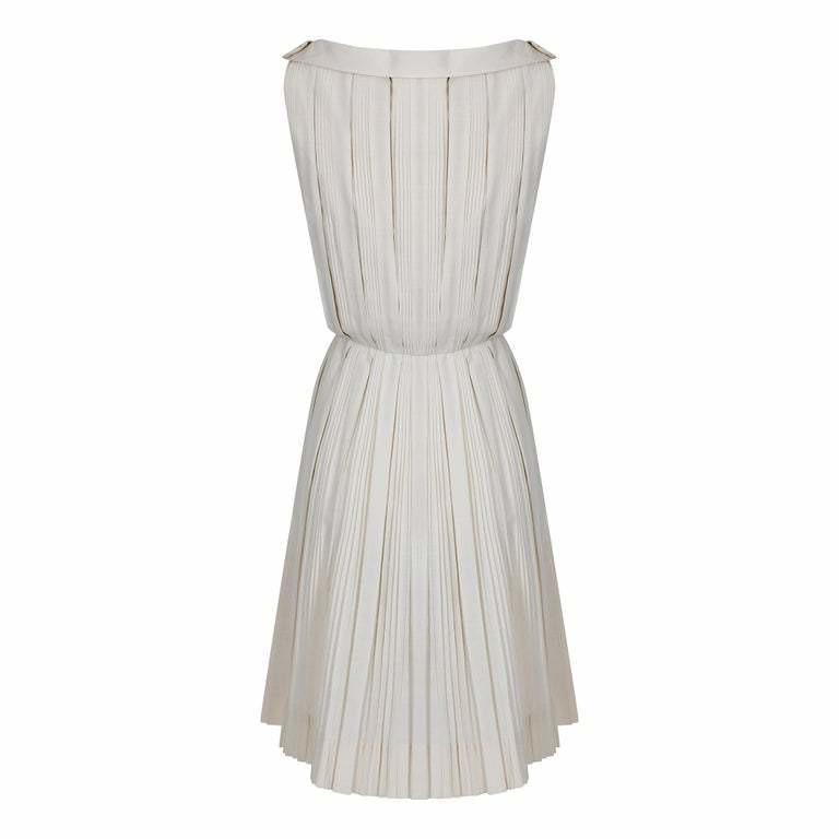 1950s Carlye Cream Cotton Knife Pleat Dress
