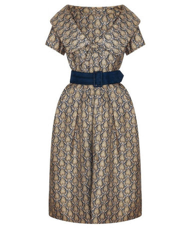 1950s Christian Dior Couture Belted Floral Print Dress