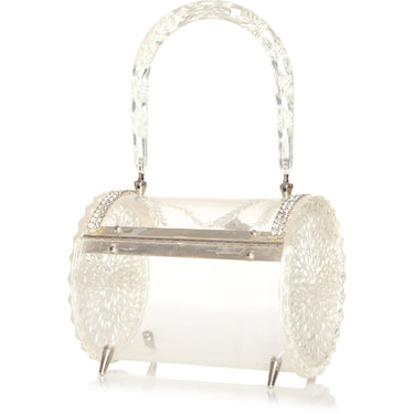 ARCHIVE - 1950s Clear Carved Lucite & Rhinestone Barrel Bag