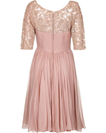 1950s Dusky Pink Corded Lace and Silk Chiffon Dress