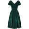 1950s Emerald Green Velvet Evening Dress with Crystal Buttons