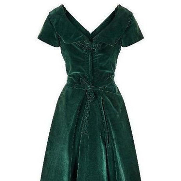 1950s Emerald Green Velvet Evening Dress with Crystal Buttons