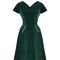1950s Emerald Green Velvet Evening Dress with Crystal Buttons