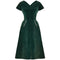 1950s Emerald Green Velvet Evening Dress with Crystal Buttons