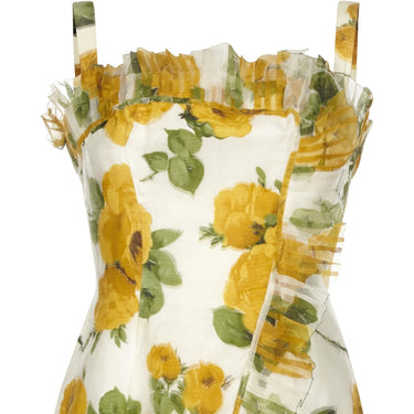 ARCHIVE - 1950s French Couture Silk Organza Floral Print Dress and Jacket Suit