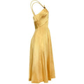 1950s Gold Pleated Bodice Silk Cocktail Dress with Bow Detail