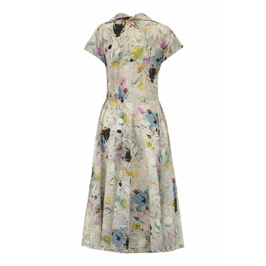 ARCHIVE - 1950s Grey Textured Nylon Crepe Printed Dress