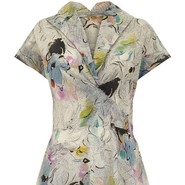 ARCHIVE - 1950s Grey Textured Nylon Crepe Printed Dress