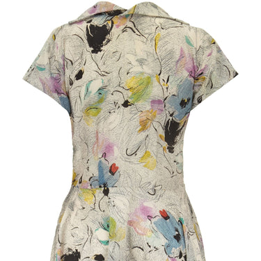 ARCHIVE - 1950s Grey Textured Nylon Crepe Printed Dress