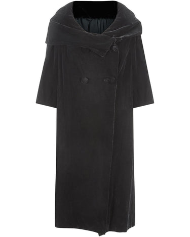 1950s Hardy Amies Couture Black Velvet Evening Coat with Bracelet Sleeves