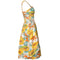 1950s Horrockses Abstract Floral Print Yellow Orange and Turquoise Dress