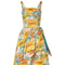 1950s Horrockses Abstract Floral Print Yellow Orange and Turquoise Dress