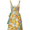 1950s Horrockses Abstract Floral Print Yellow Orange and Turquoise Dress