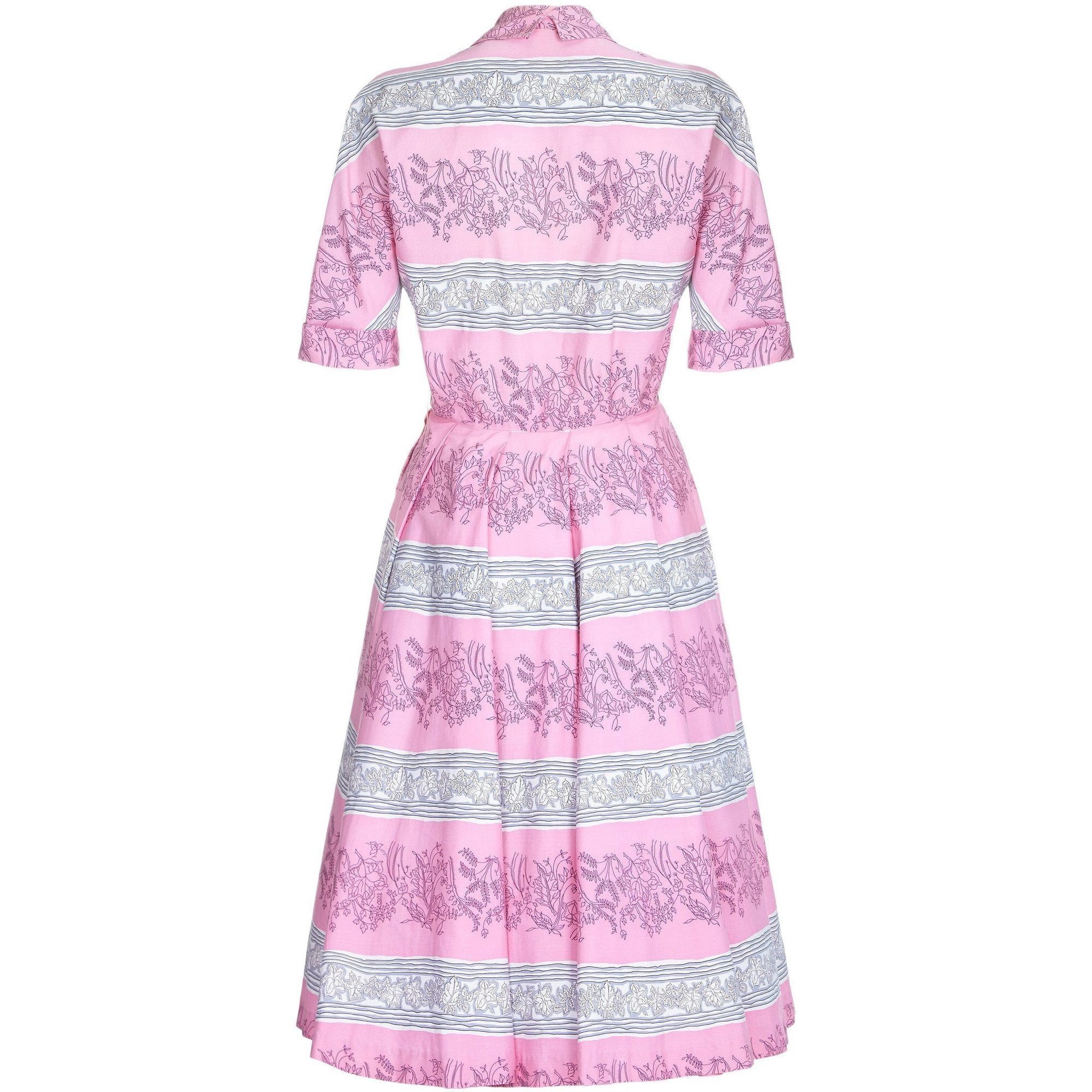 1950s Horrockses Pink Cotton Leaf Print Dress