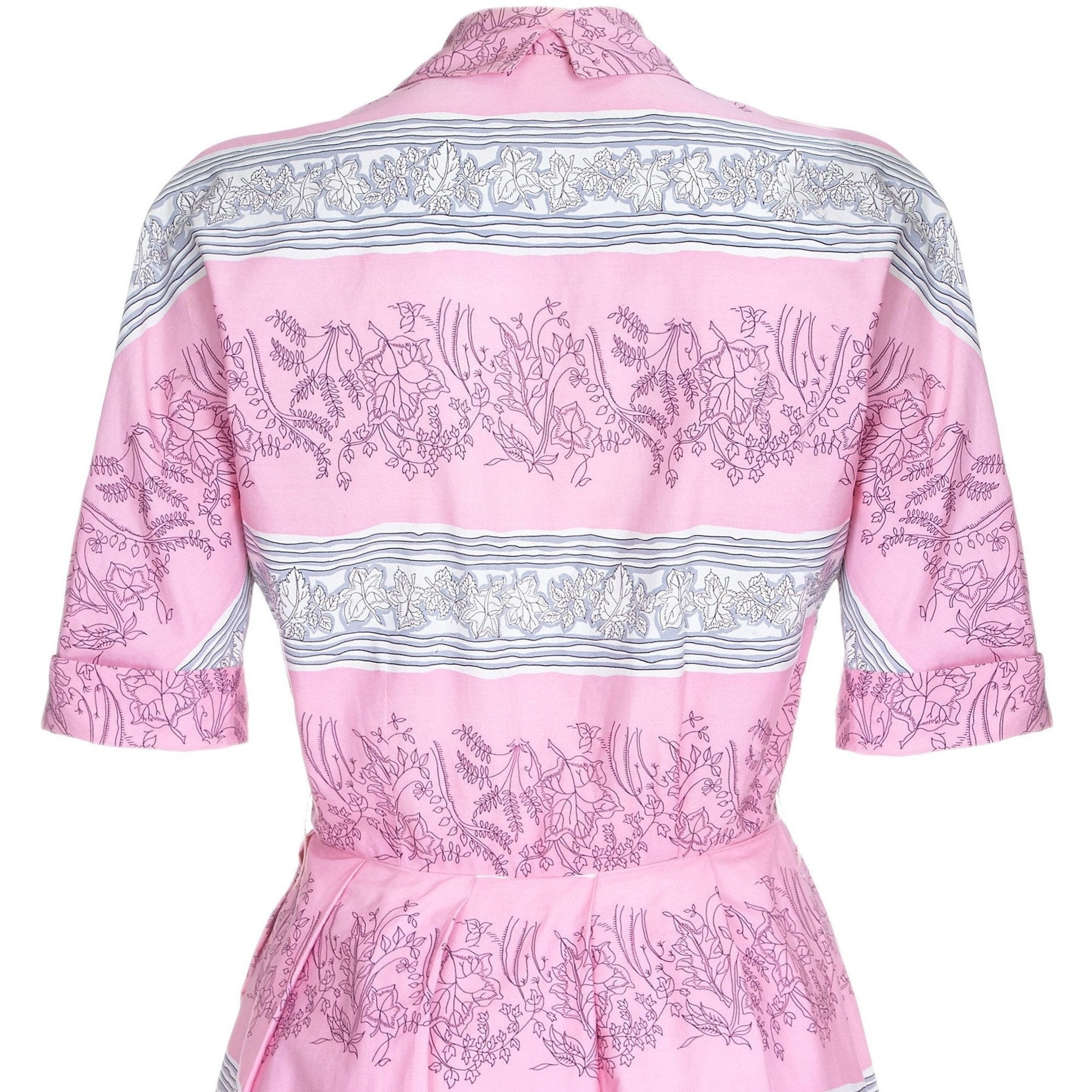 1950s Horrockses Pink Cotton Leaf Print Dress