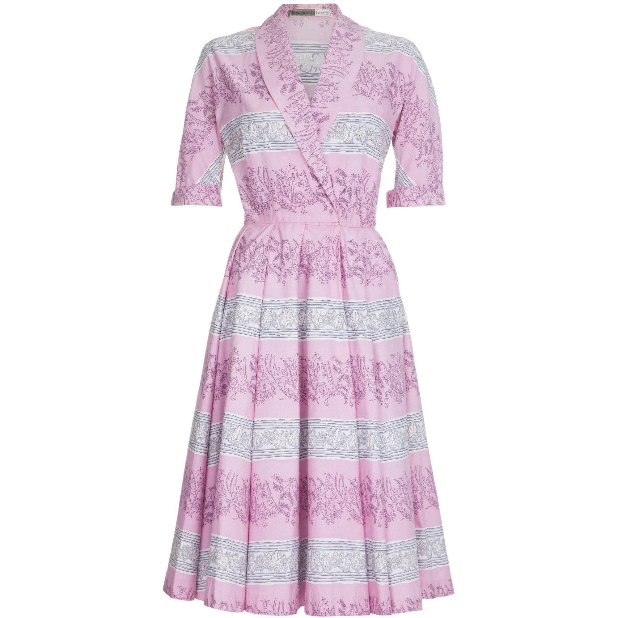 1950s Horrockses Pink Cotton Leaf Print Dress