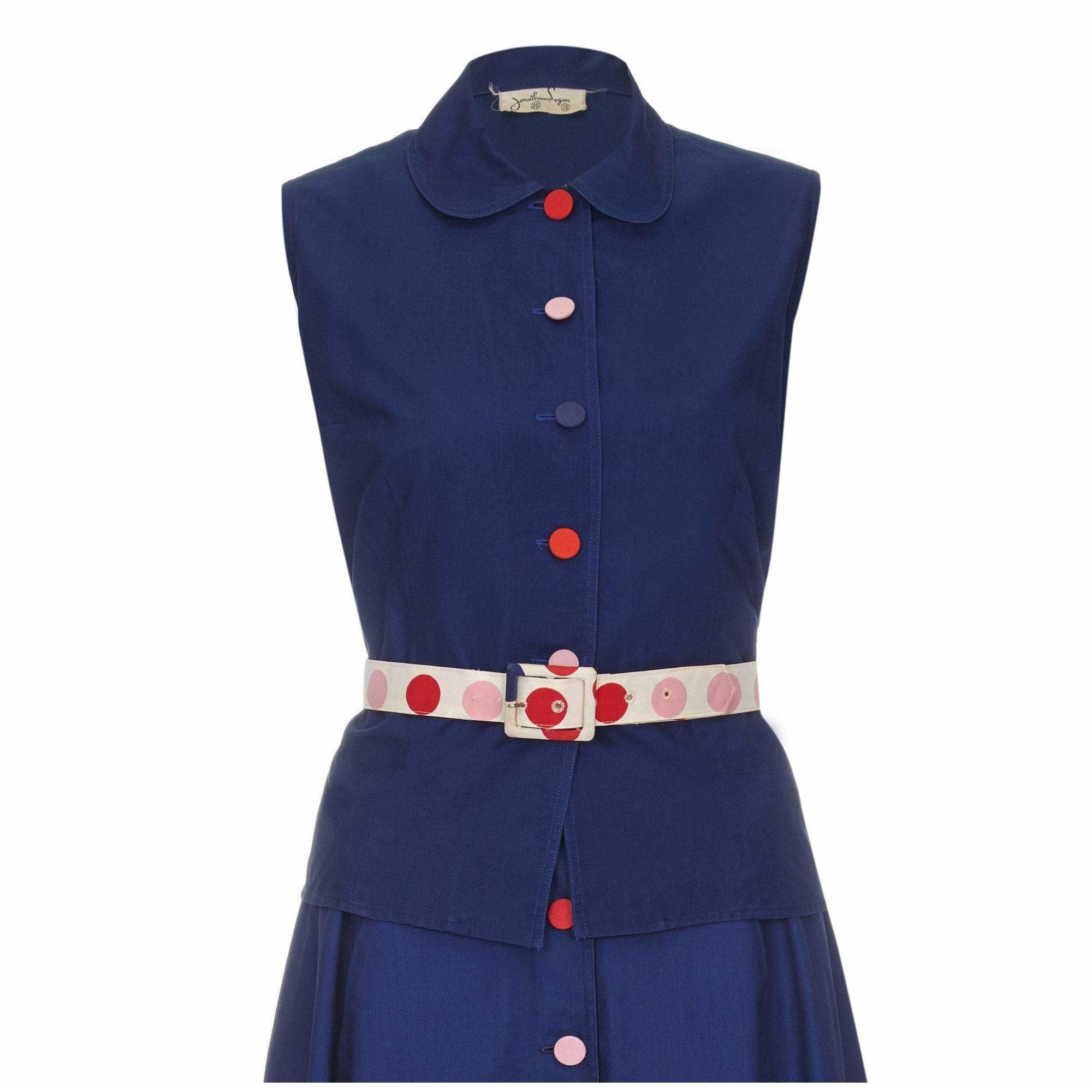 1950s Jonathan Logan Navy Two Piece Set With Coloured Button Feature
