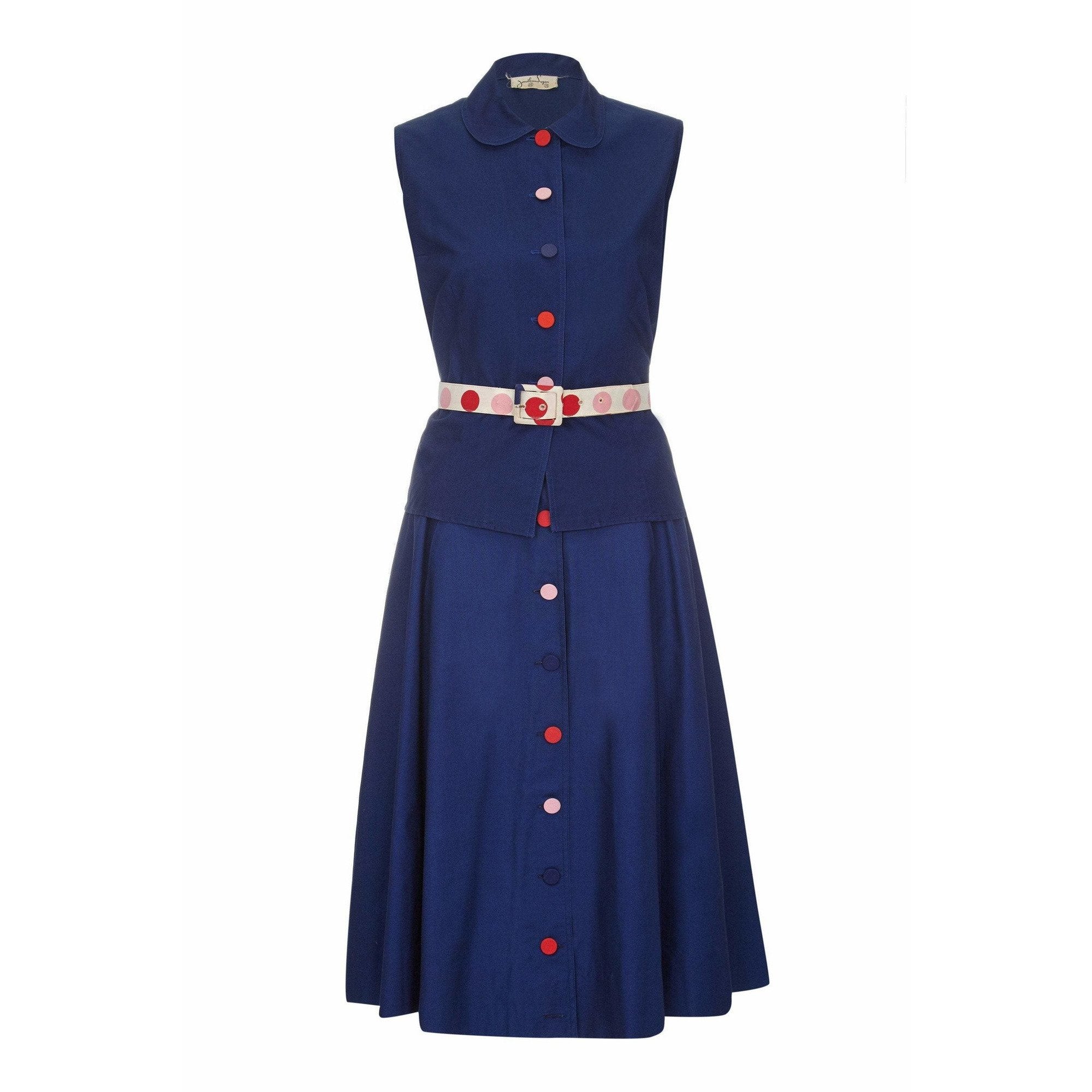 1950s Jonathan Logan Navy Two Piece Set With Coloured Button Feature