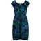 1950s Lane Bryant Blue and Green Floral Silk Dress